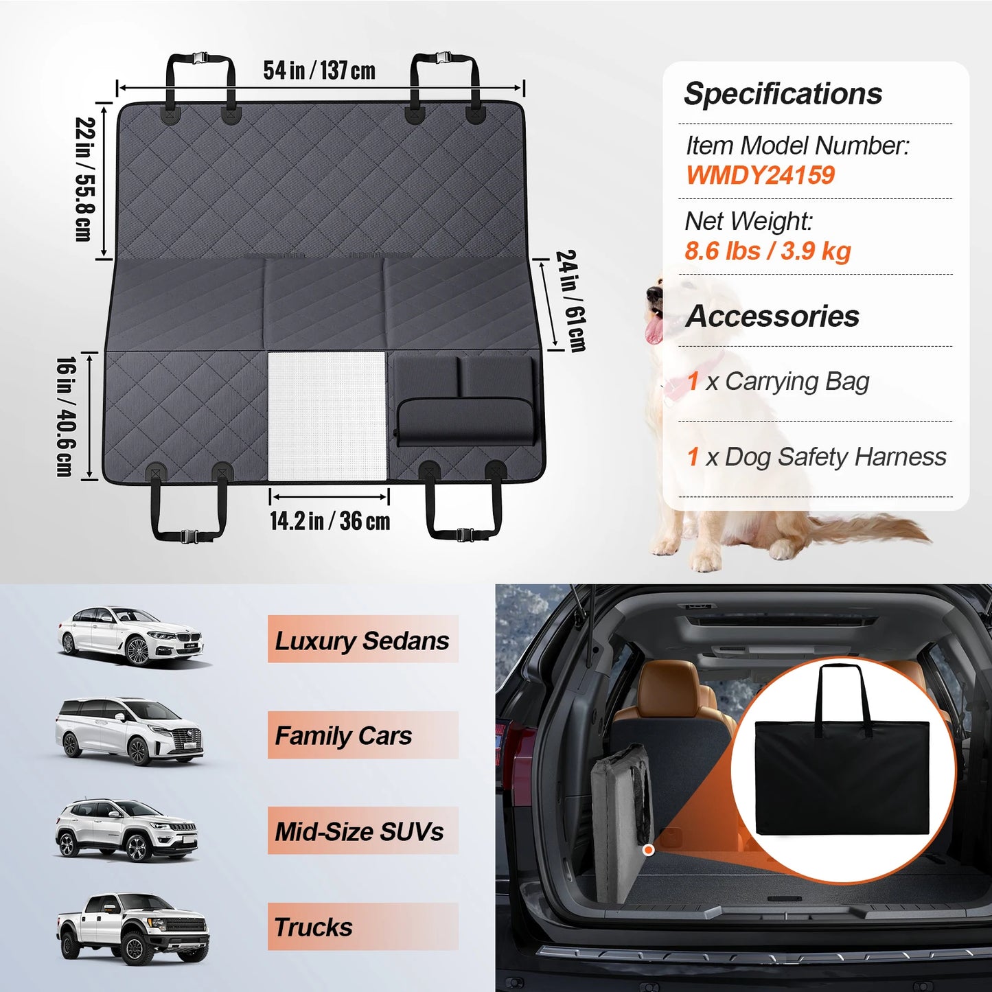 Back Seat Extender for Dogs Waterproof Hard Bottom