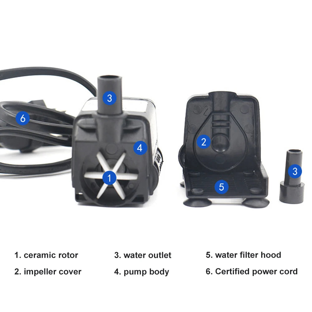 3W/4W/5W/6W Ultra-Quiet Submersible Aquarium Water Pump