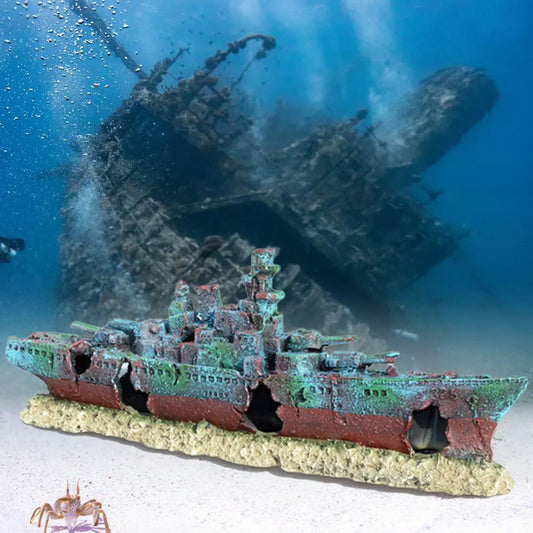 Sunken Pirate Ship Aquarium Resin Multifunction Warship
